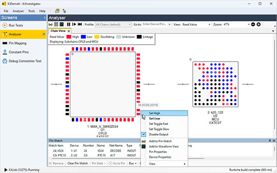 Analyser screen in XJInvestigator