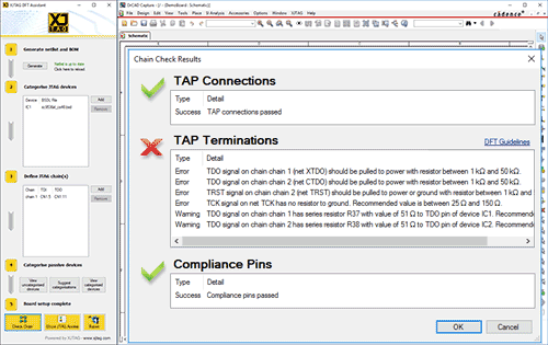 XJTAG DFT Assistant for OrCAD Capture: Chain Check Results